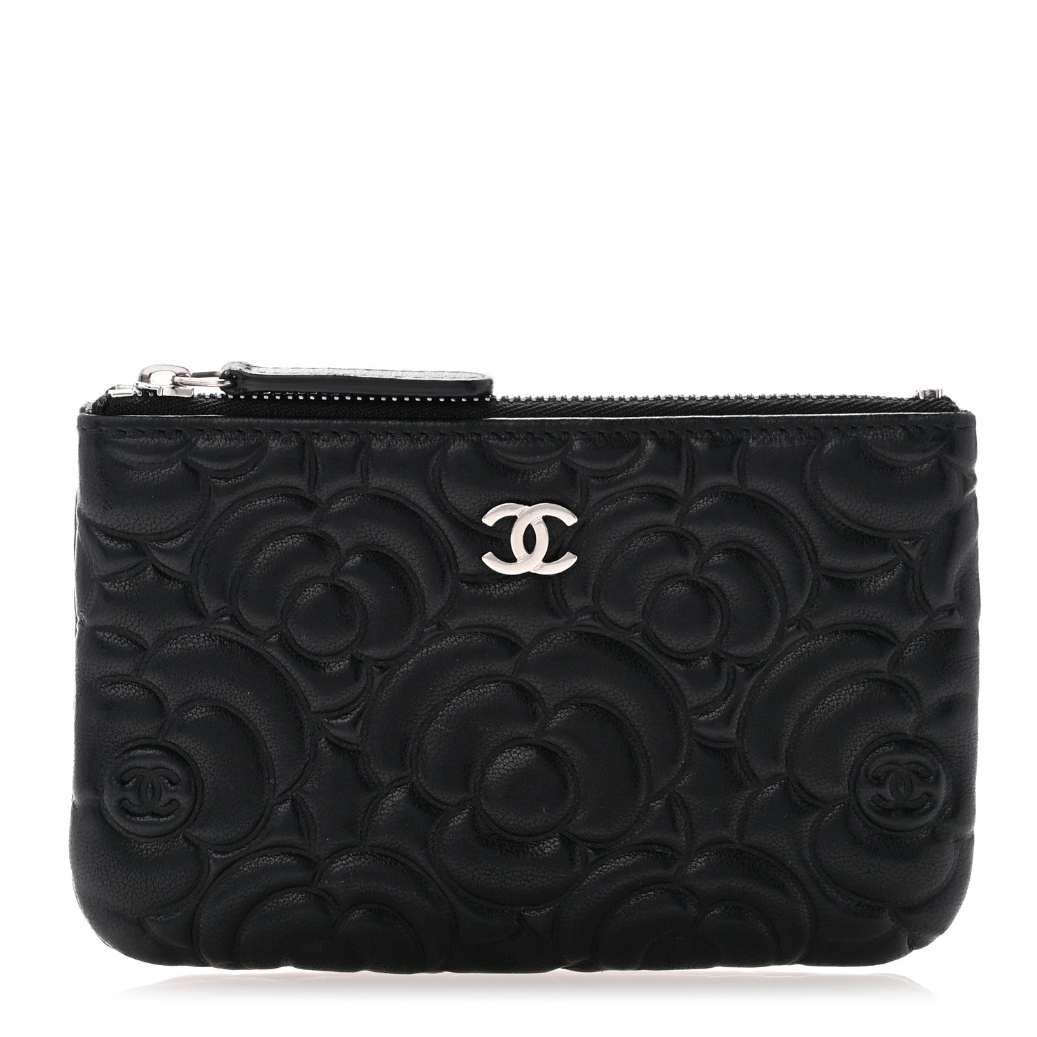 Chanel Goatskin Camellia Embossed Cosmetic Pouch Black 1 of 8