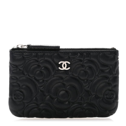 Chanel Goatskin Camellia Embossed Cosmetic Pouch Black 1 of 8