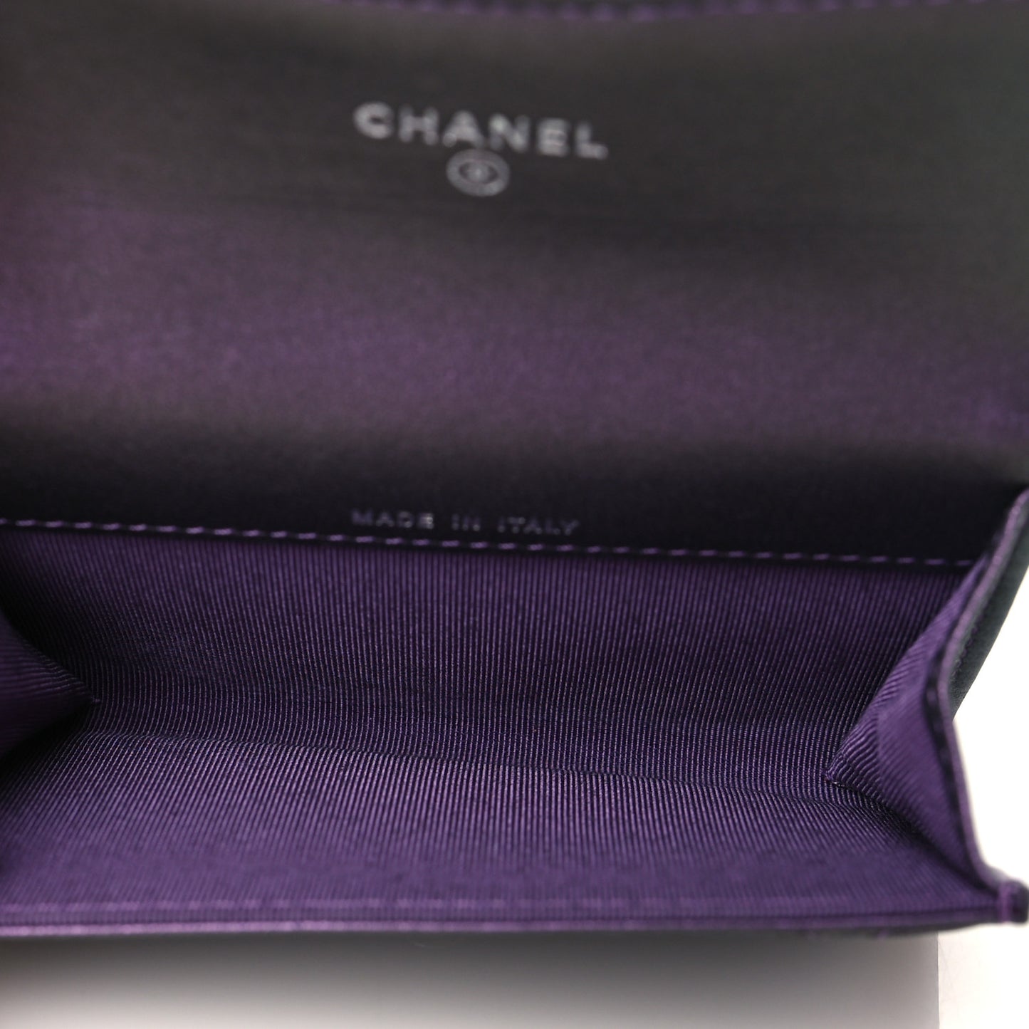 Iridescent Lambskin Quilted Flap Card Holder Purple