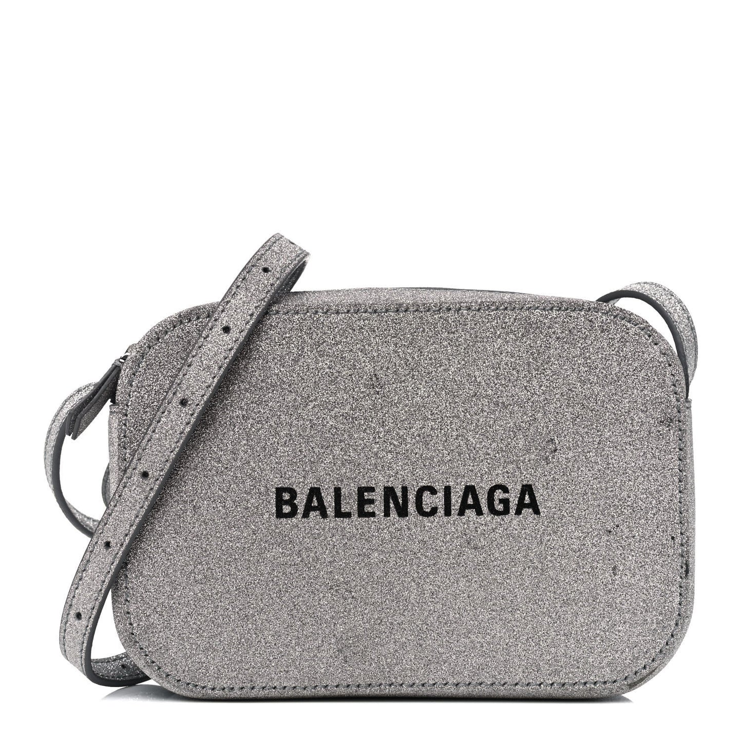Glitter Calfskin Logo XS Everyday Camera Bag Silver