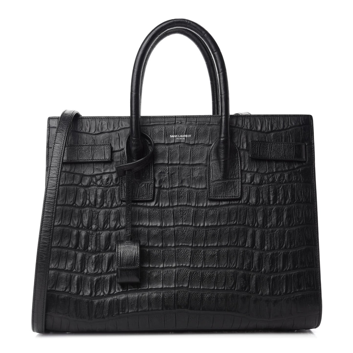 Calfskin Crocodile Embossed Small Sac De Jour Black