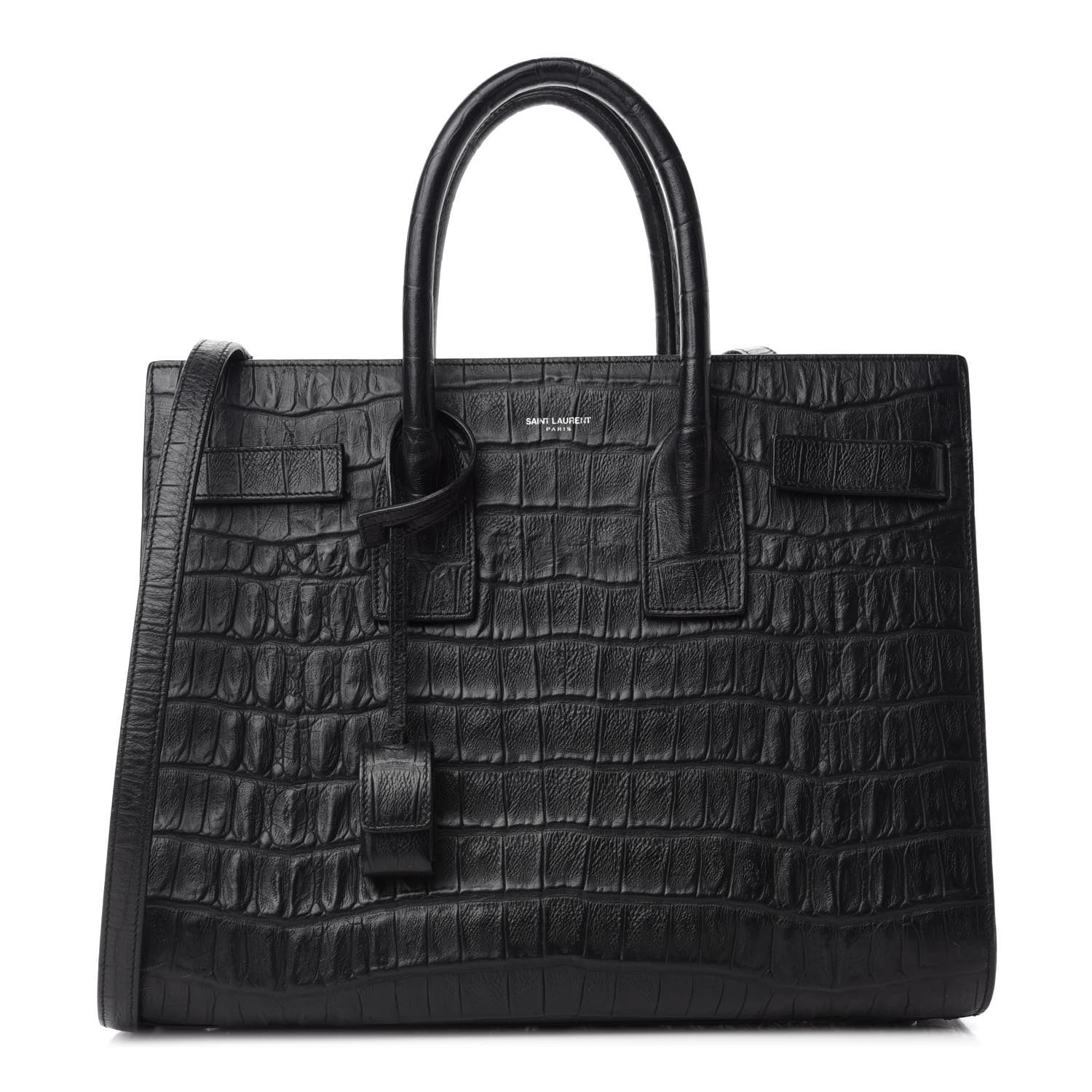 Saint Laurent Calfskin Crocodile Embossed Small Sac De Jour Black 1 of 12