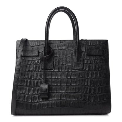 Saint Laurent Calfskin Crocodile Embossed Small Sac De Jour Black 1 of 12