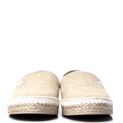 Chanel Fabric Patent Calfskin CC Espadrilles White Beige 2 of 6