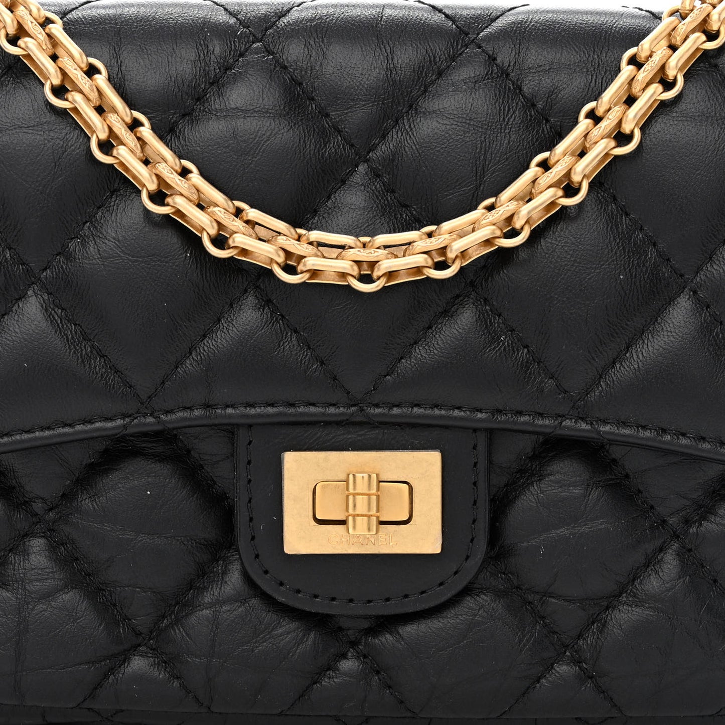 Aged Calfskin Quilted Reissue 2.55 Phone Holder With Chain Black