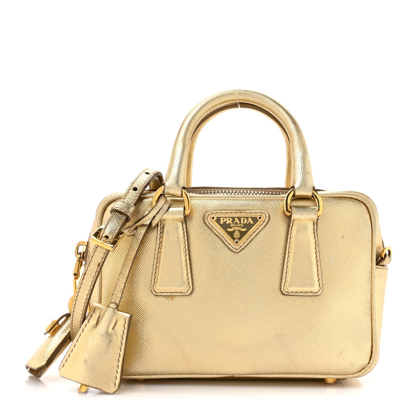 Saffiano Lux Mini Top Handle Crossbody Bag Platino