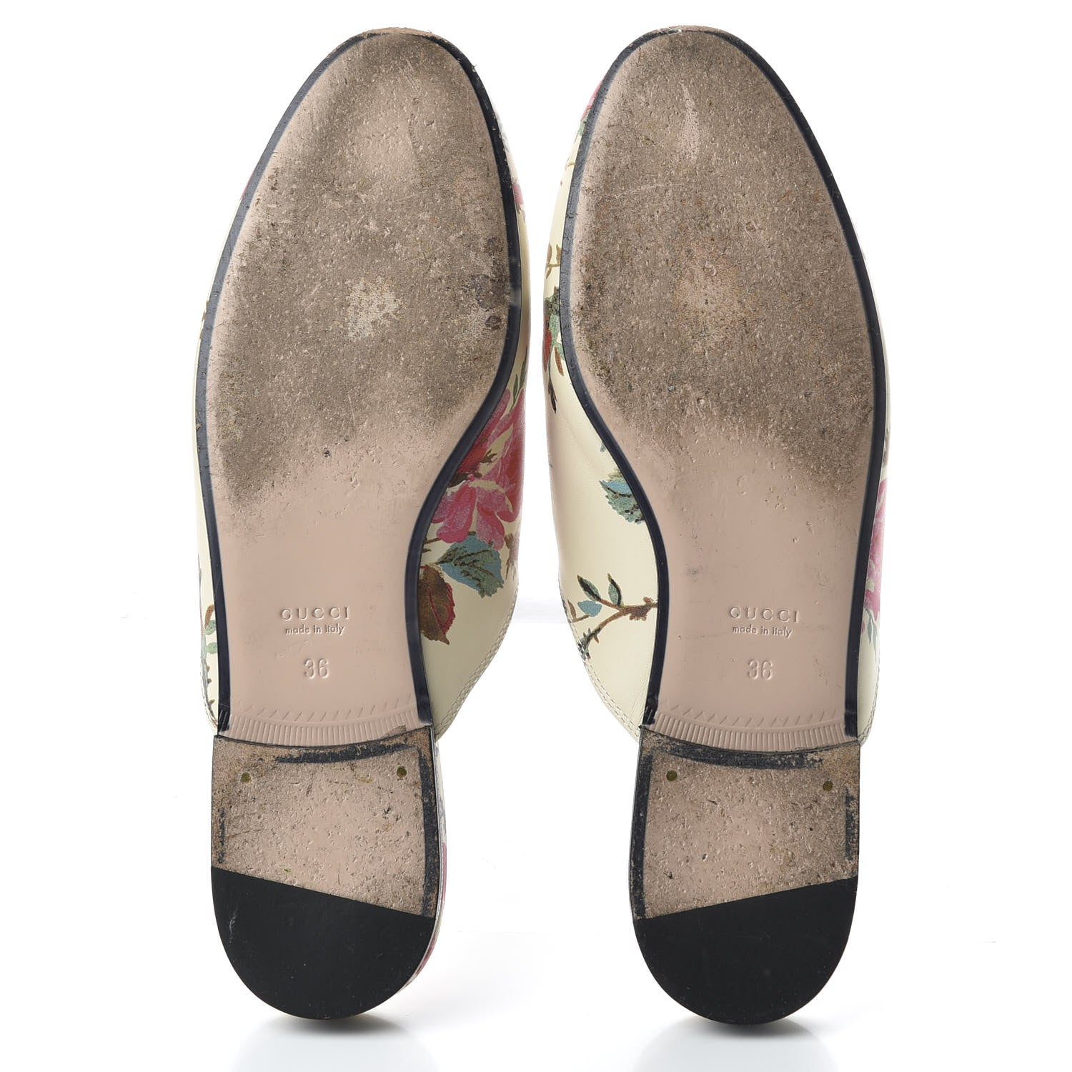 Gucci Calfskin Stamp Allover Rose Princetown Slippers 36 Ivory Multicolor 5 of 10