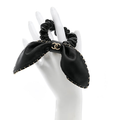 Chanel Lambskin Chain CC Bow Hair Scrunchie Black 3 of 8