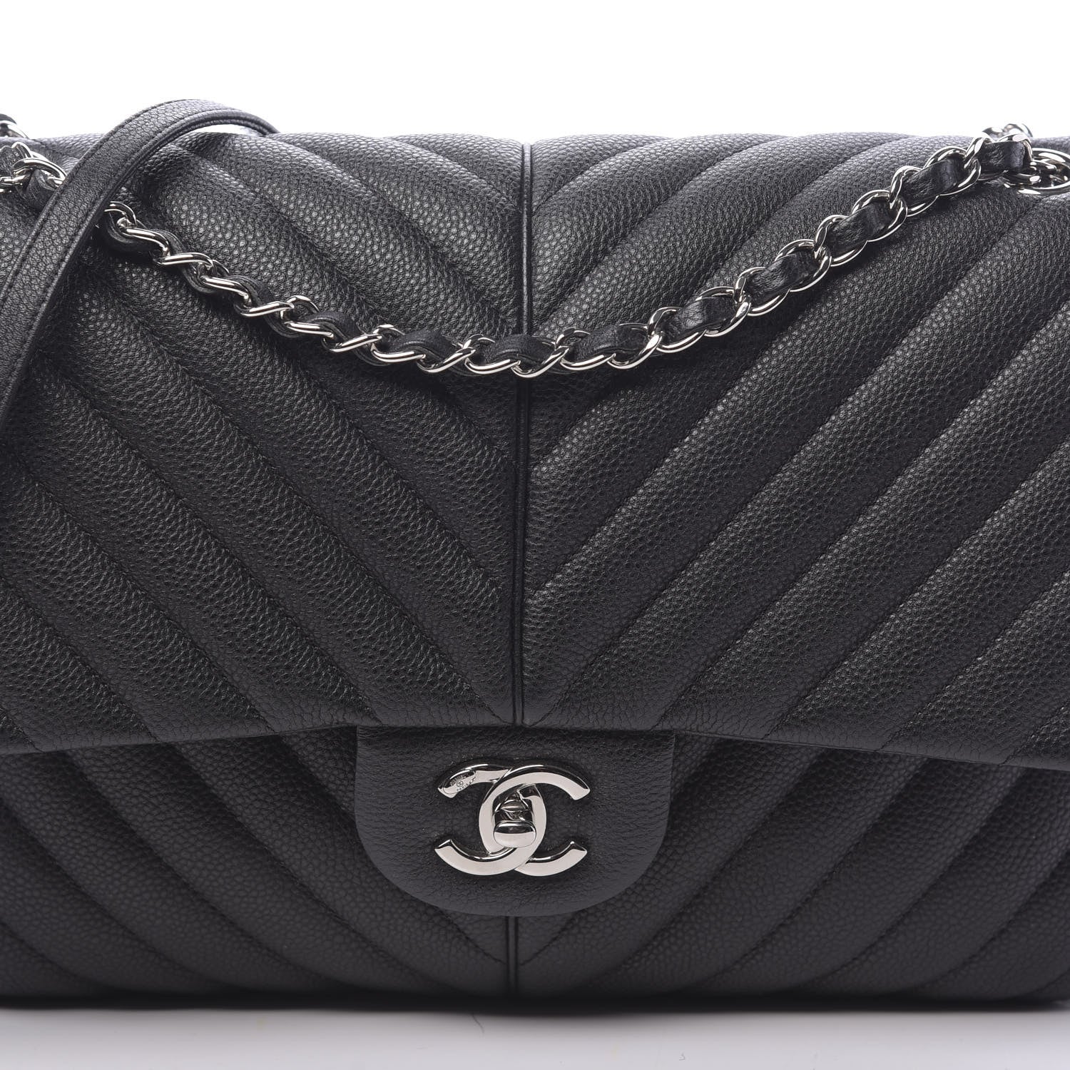 Chanel Caviar Chevron Quilted Large Puffy CC Flap Black 10 of 11