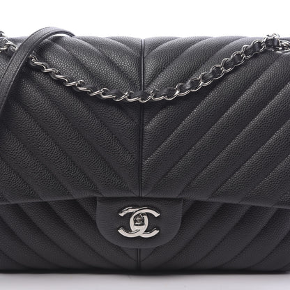 Chanel Caviar Chevron Quilted Large Puffy CC Flap Black 10 of 11