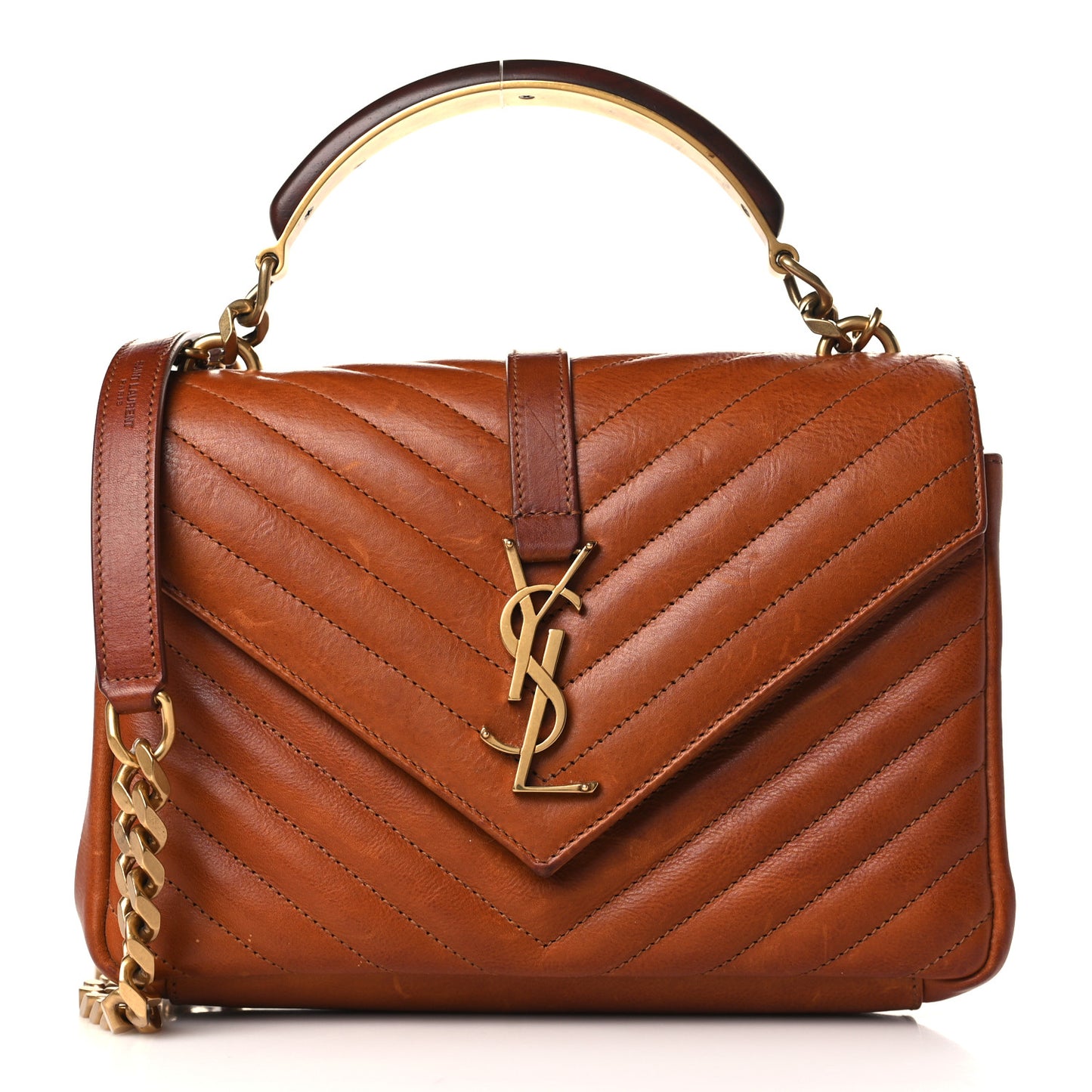 Calfskin Matelasse Chevron Monogram Medium College Satchel Cognac