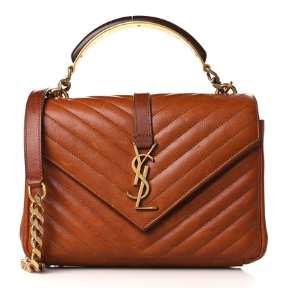 Saint Laurent Calfskin Matelasse Chevron Monogram Medium College Satchel Cognac 1 of 10