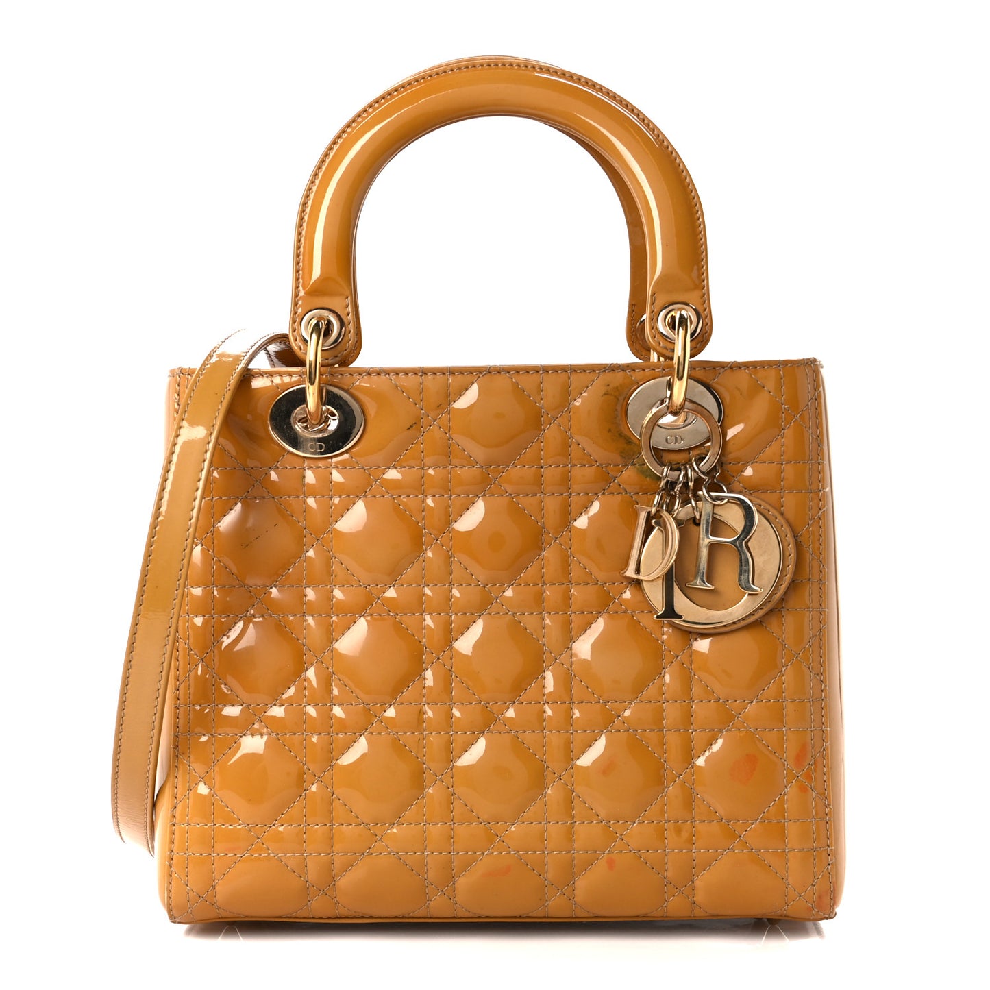 Patent Cannage Medium Lady Dior Dark Beige