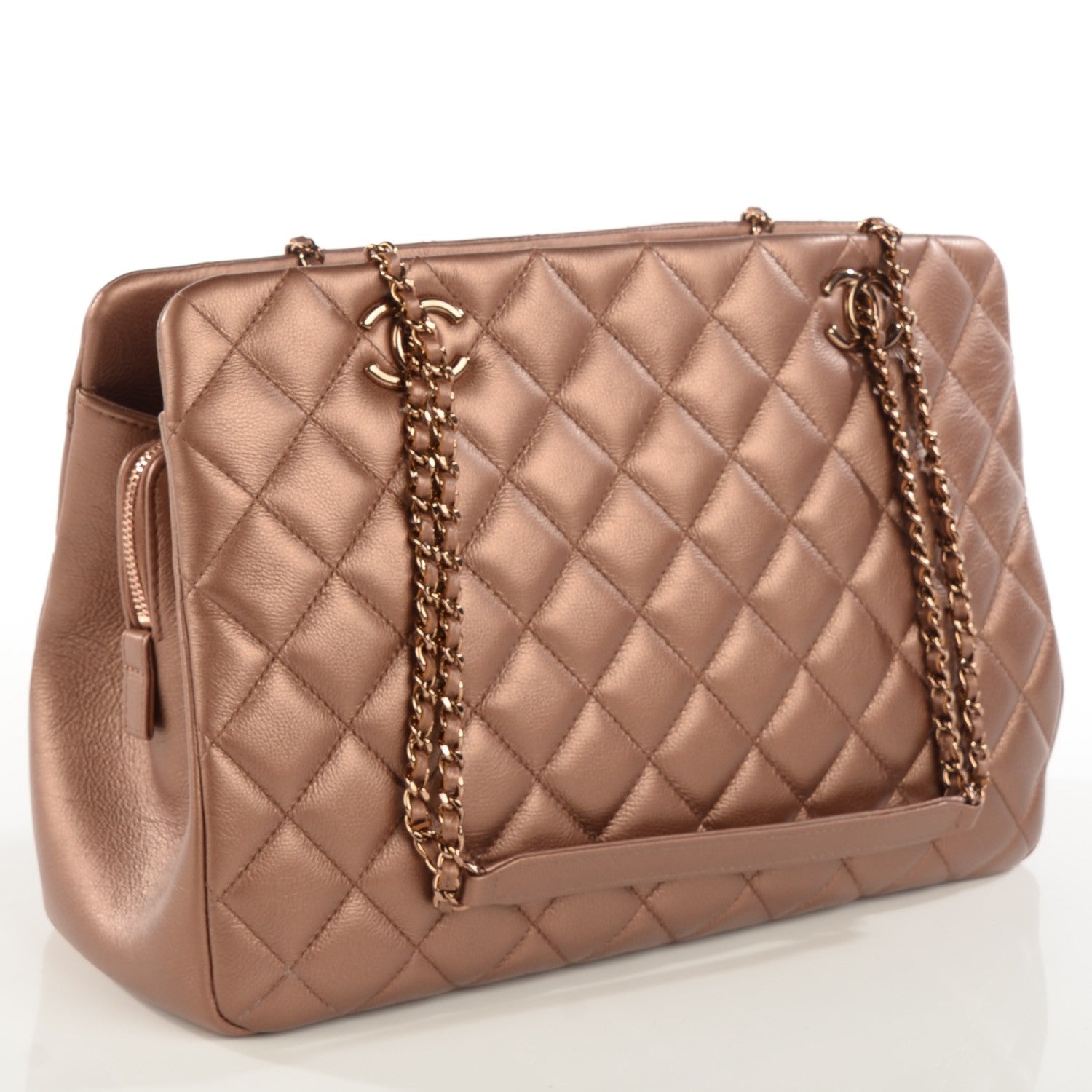 Chanel Iridescent Goatskin Quilted Small CC Eyelet Tote Copper 3 of 8