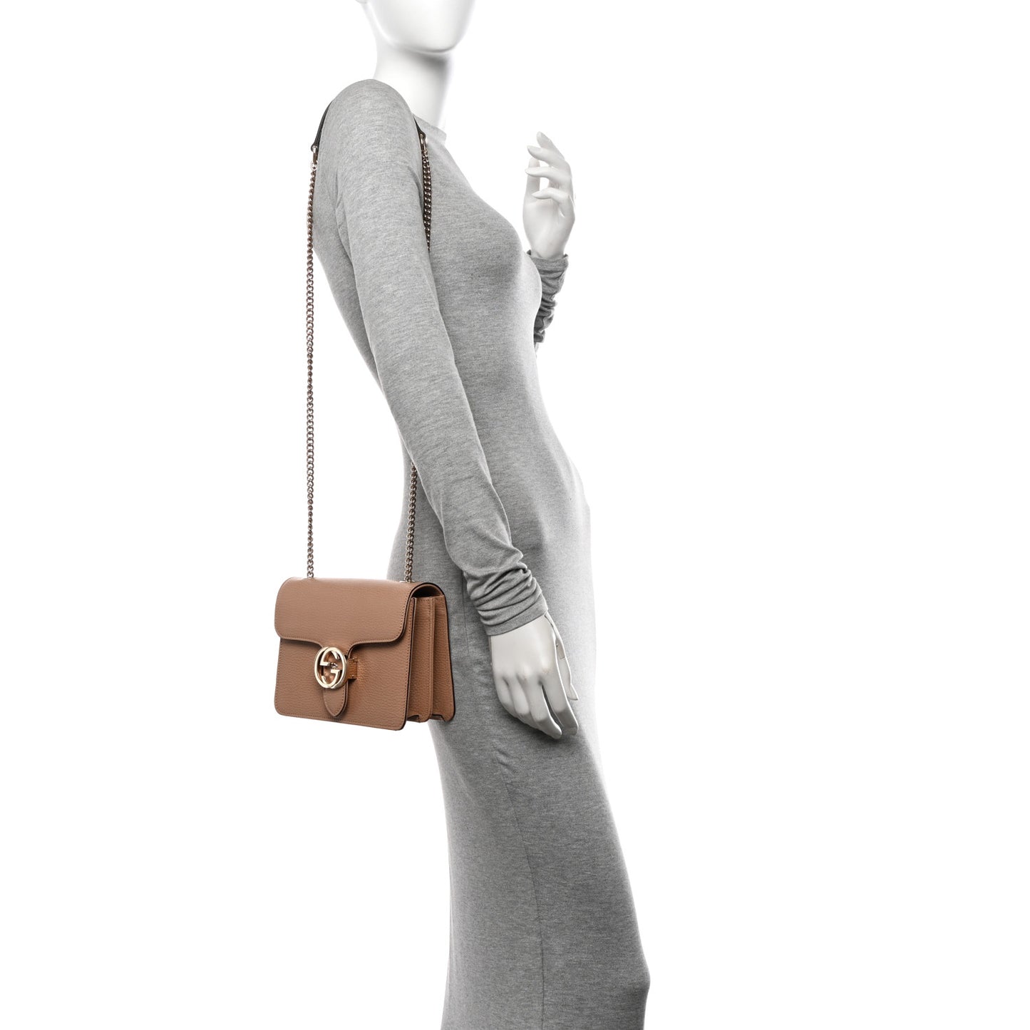 Dollar Calfskin Small Interlocking G Shoulder Bag Camelia