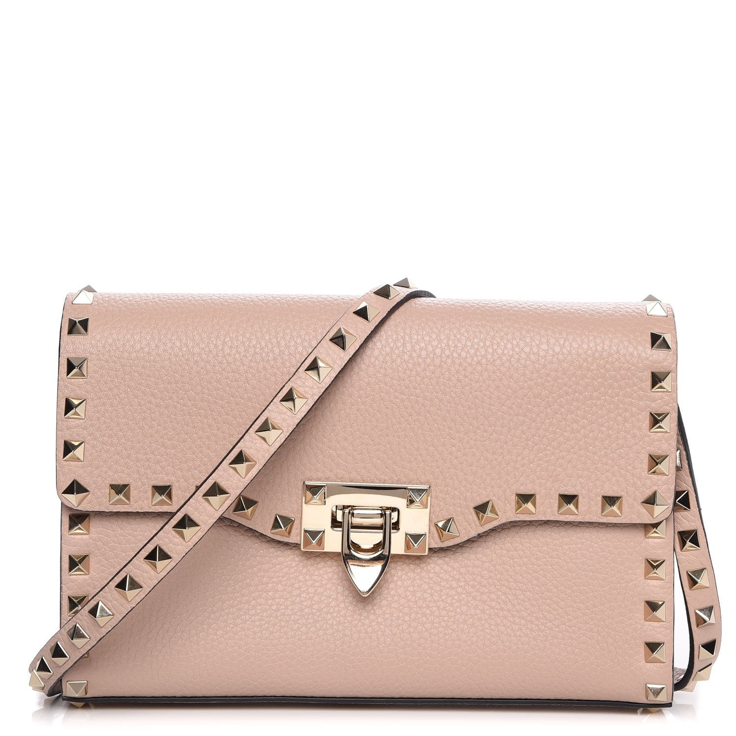 Valentino Garavani Pebbled Calfskin Medium Rockstud Flip Lock Crossbody Bag Poudre 1 of 7