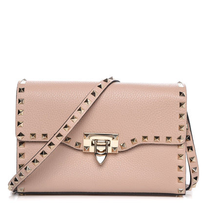 Valentino Garavani Pebbled Calfskin Medium Rockstud Flip Lock Crossbody Bag Poudre 1 of 7