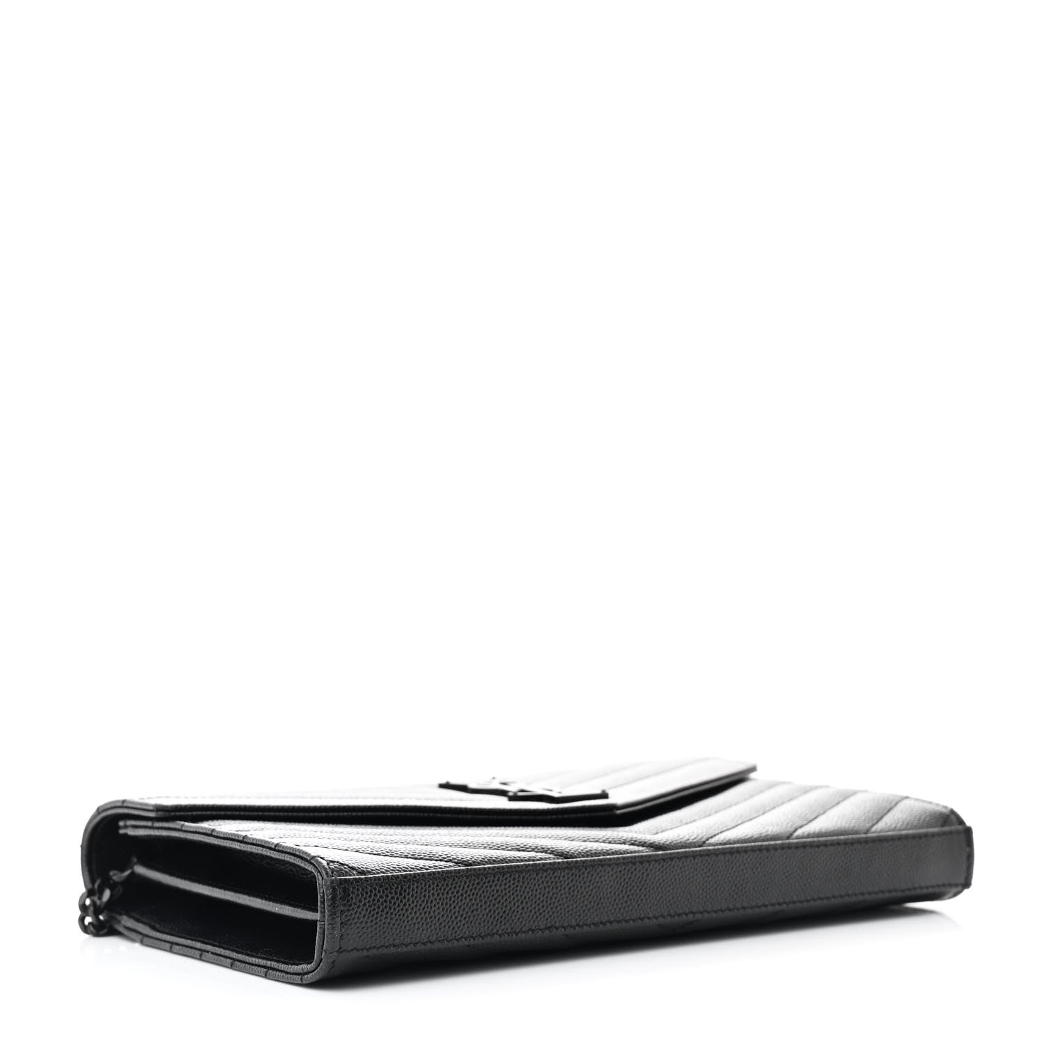 Saint Laurent Grain De Poudre Matelasse Chevron Monogram Monochrome Chain Wallet Black 4 of 11