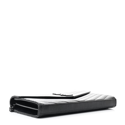 Saint Laurent Grain De Poudre Matelasse Chevron Monogram Monochrome Chain Wallet Black 4 of 11