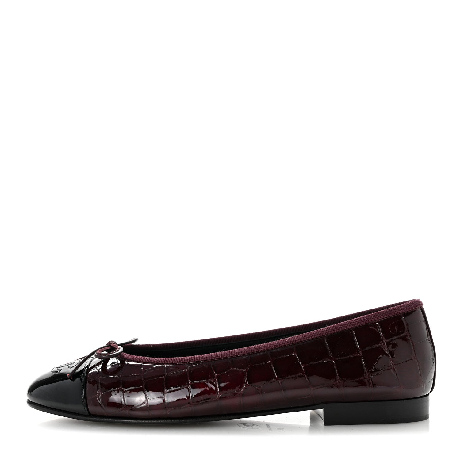 Chanel Patent Calfskin Crocodile Embossed Ballerina Flats 39 Dark Burgundy Black 1 of 9
