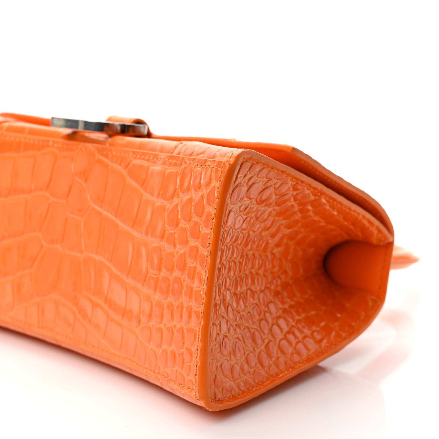 Balenciaga Shiny Calfskin Crocodile Embossed Small Hourglass Top Handle Bag Pop Orange 10 of 10
