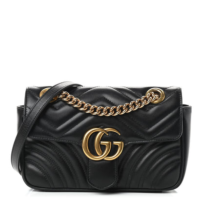 Gucci Calfskin Matelasse Mini GG Marmont Shoulder Bag Black 1 of 9