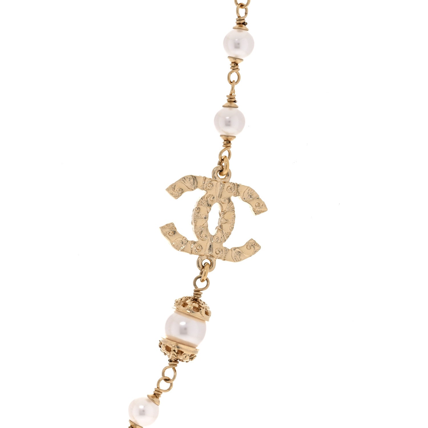 Chanel Pearl Crystal Textured CC Short Necklace Gold 5 of 9