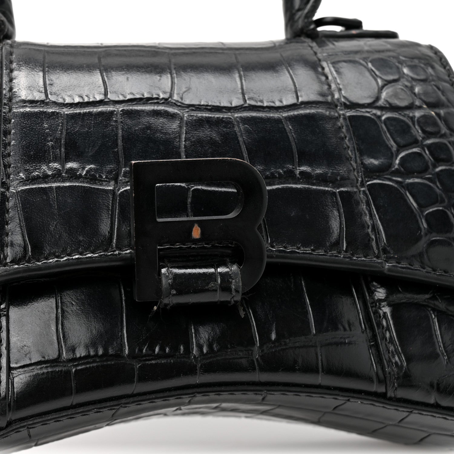 Balenciaga Shiny Calfskin Monochrome Crocodile Embossed Hourglass Top Handle Bag XS Black 17 of 17