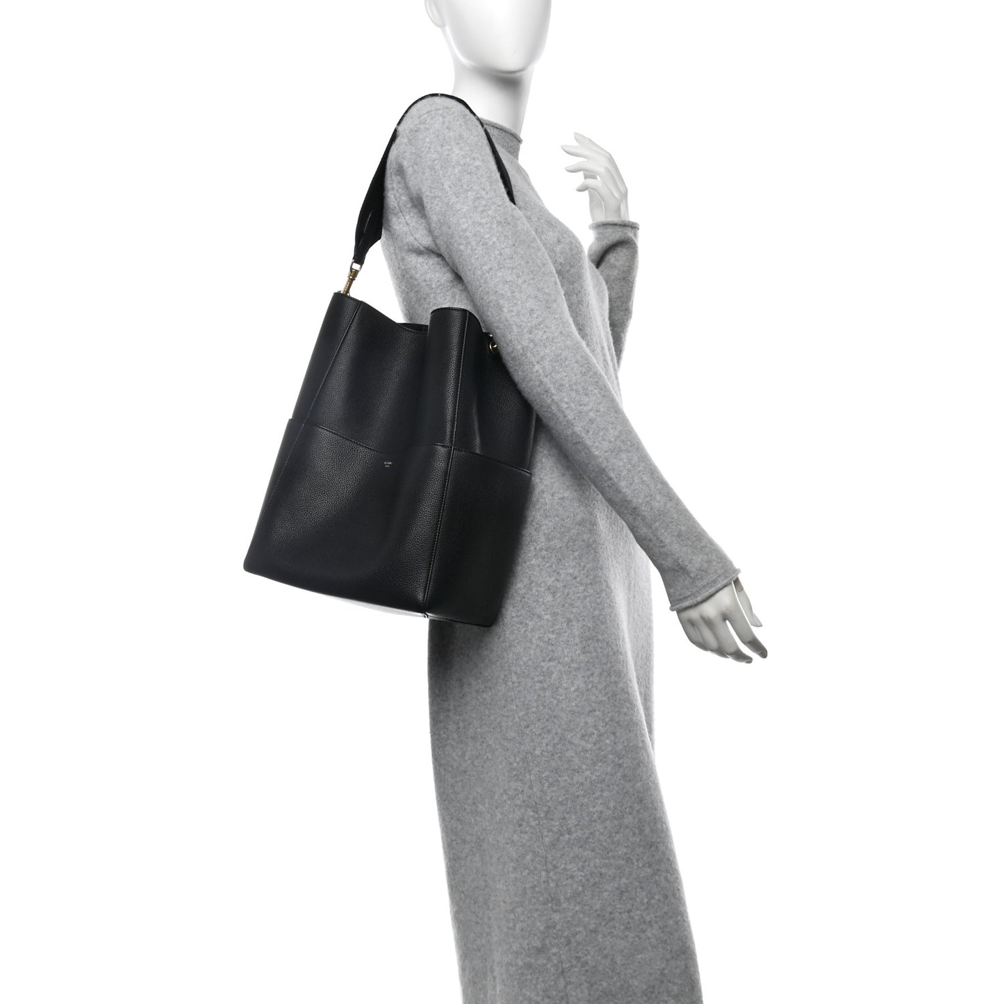 Soft Grained Calfskin Sangle Bucket Bag Black