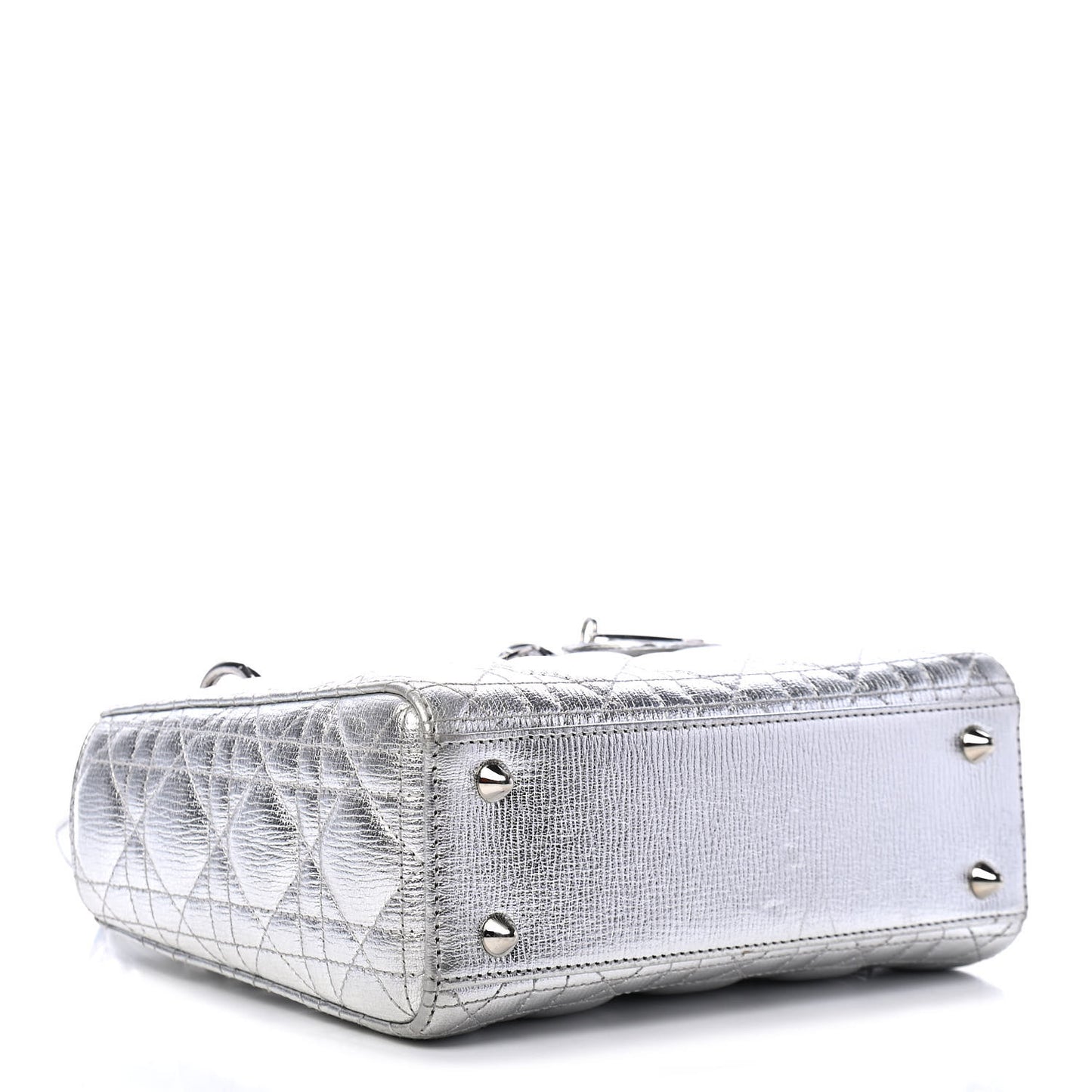 Metallic Grained Calfskin Cannage Small Lucky Badges My Lady Dior Silver