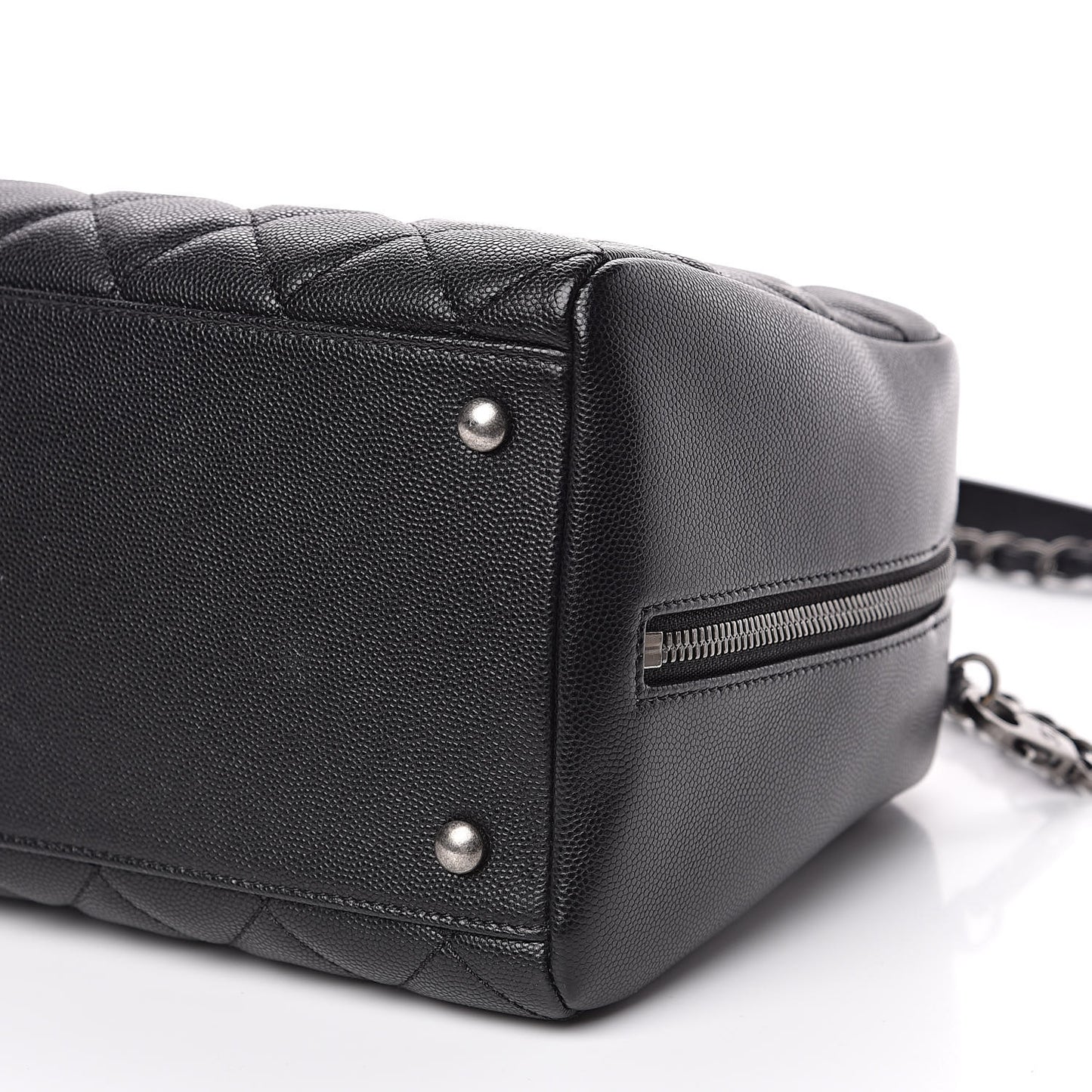 Caviar Quilted Large Coco Handle Bowling Bag Black