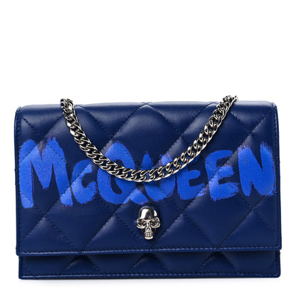 Alexander McQueen Calfskin Quilted Graffiti Skull Mini Chain Crossbody Bag Blue 1 of 5