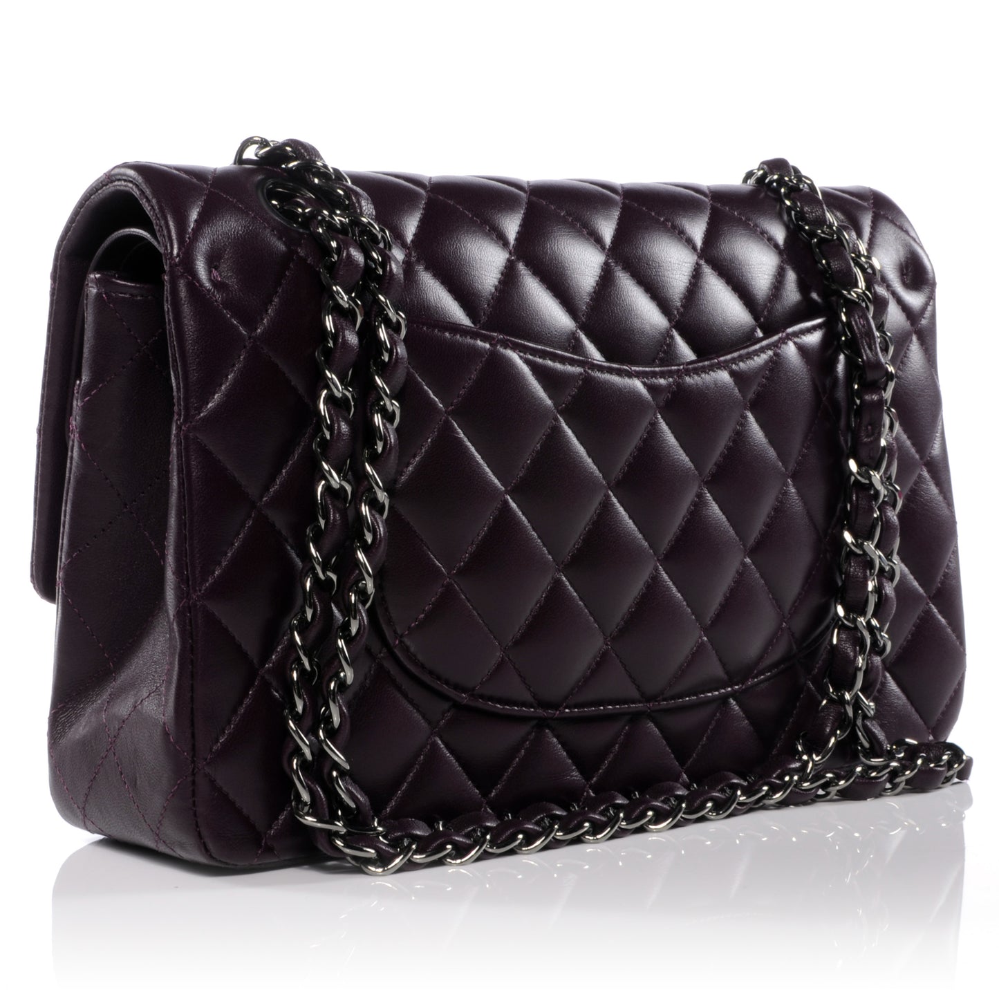 Lambskin Medium Double Flap Plum