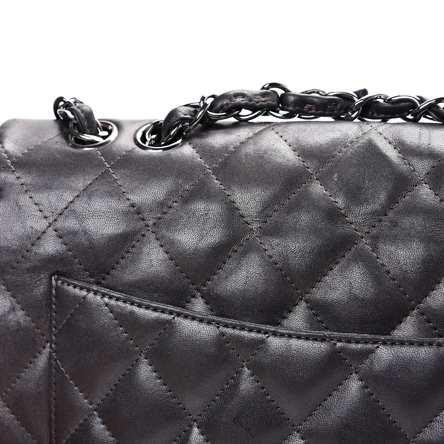 Metallic Lambskin Quilted Jumbo Single Flap Dark Grey
