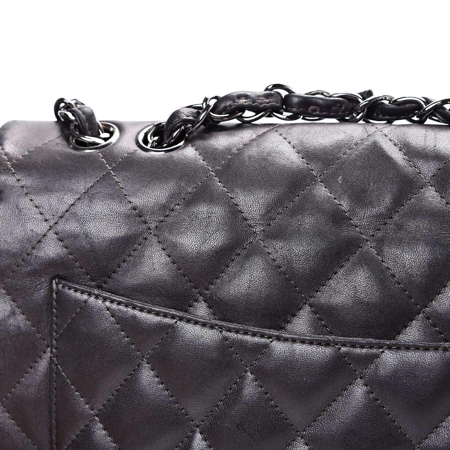 Chanel Metallic Lambskin Quilted Jumbo Single Flap Dark Grey 21 of 22