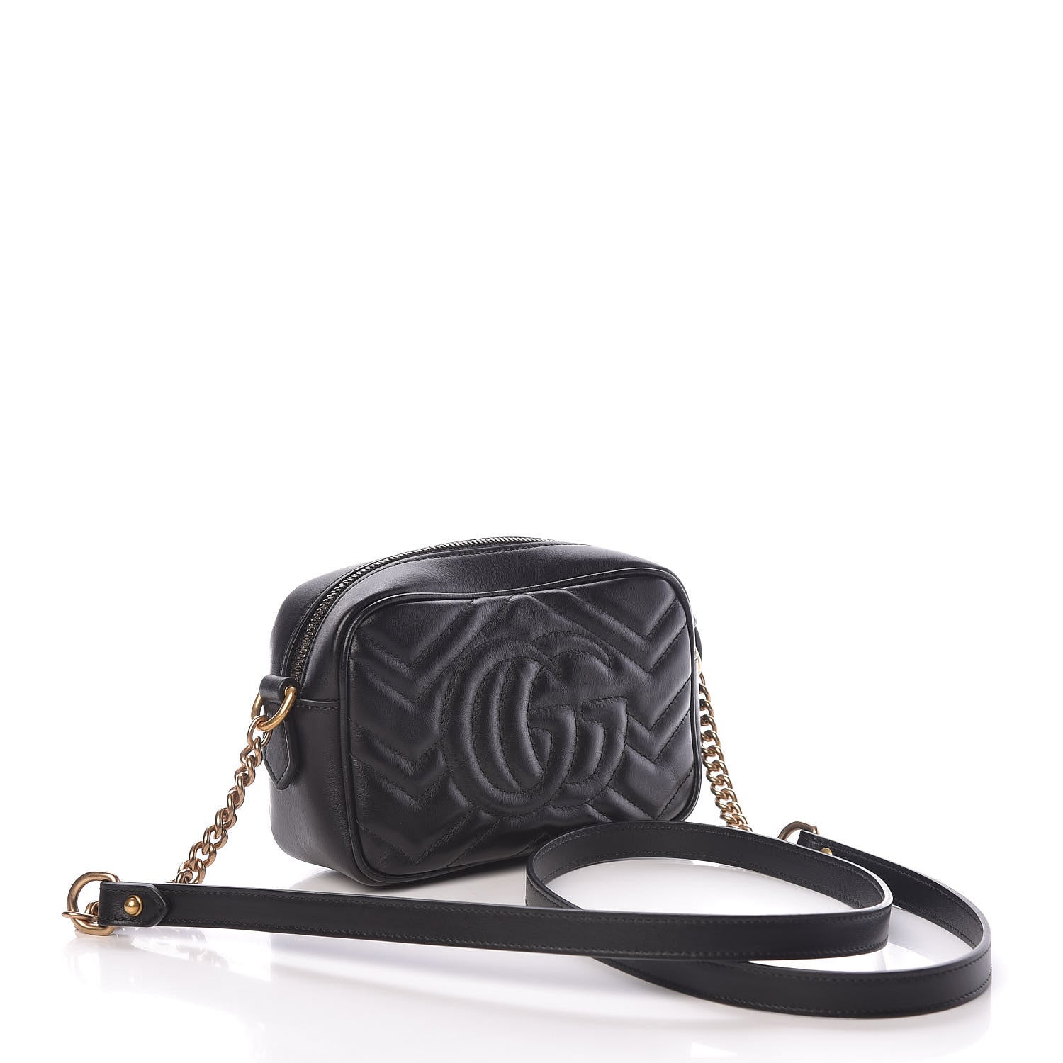 Gucci Calfskin Matelasse Mini GG Marmont Chain Shoulder Bag Black 3 of 10