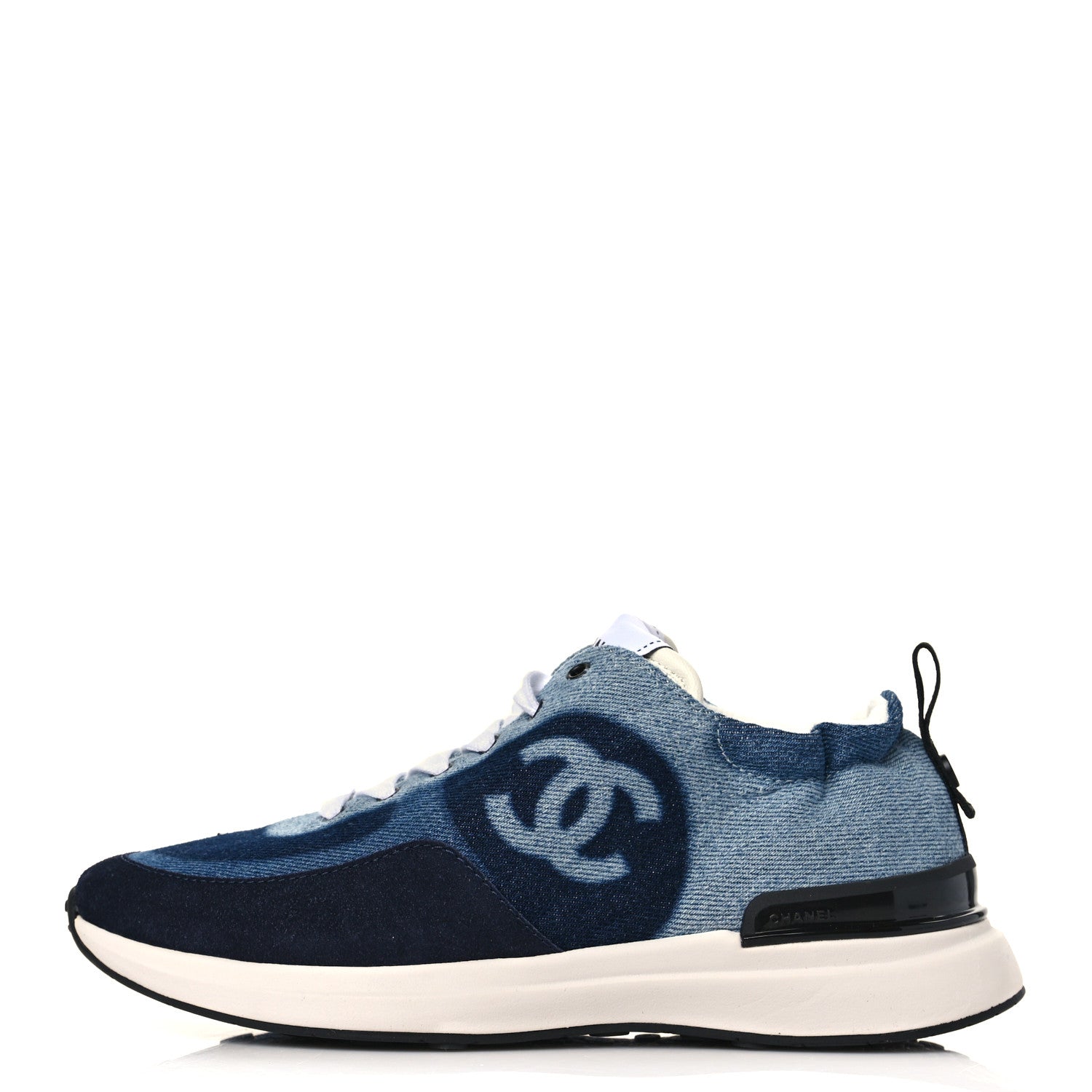 Chanel Denim Suede Calfskin Womens CC Sneakers 36.5 Dark Blue 1 of 7
