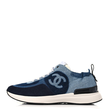 Chanel Denim Suede Calfskin Womens CC Sneakers 36.5 Dark Blue 1 of 7