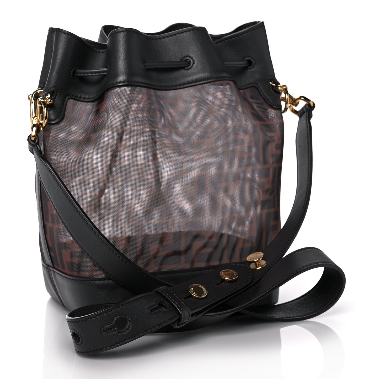 Mesh Vitello Grace F is Fendi FF 1974 Grande Mon Tresor Bucket Bag Marrone Black Ebano