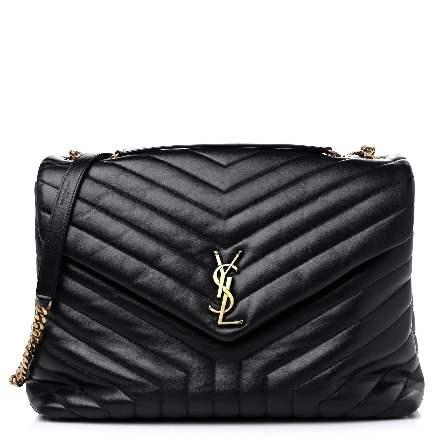 Calfskin Y Quilted Monogram Large Loulou Chain Satchel Black