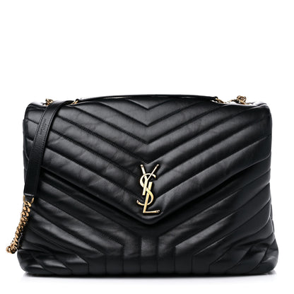 Saint Laurent Calfskin Y Quilted Monogram Large Loulou Chain Satchel Black 1 of 20