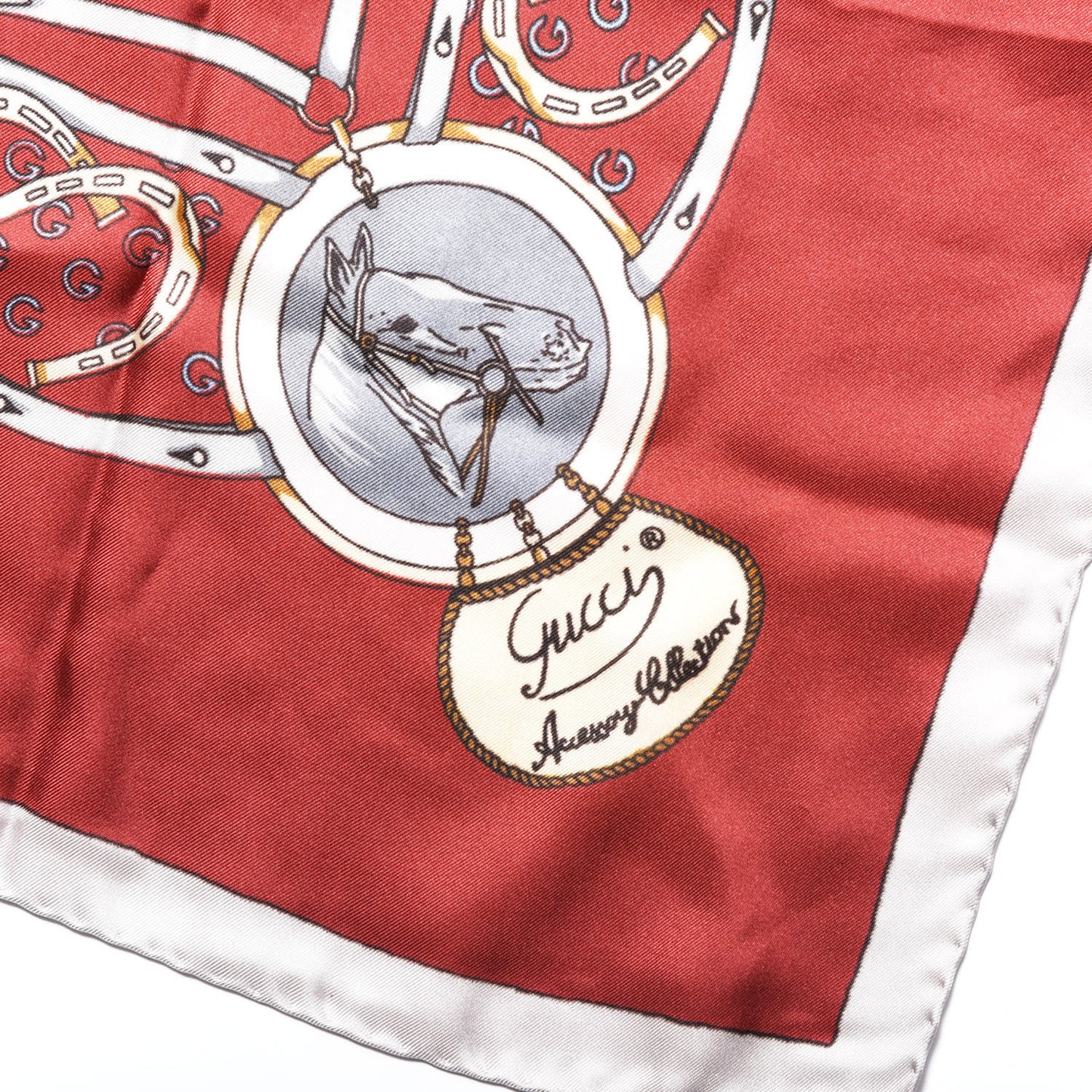 Silk Horseshoe Print Scarf Red