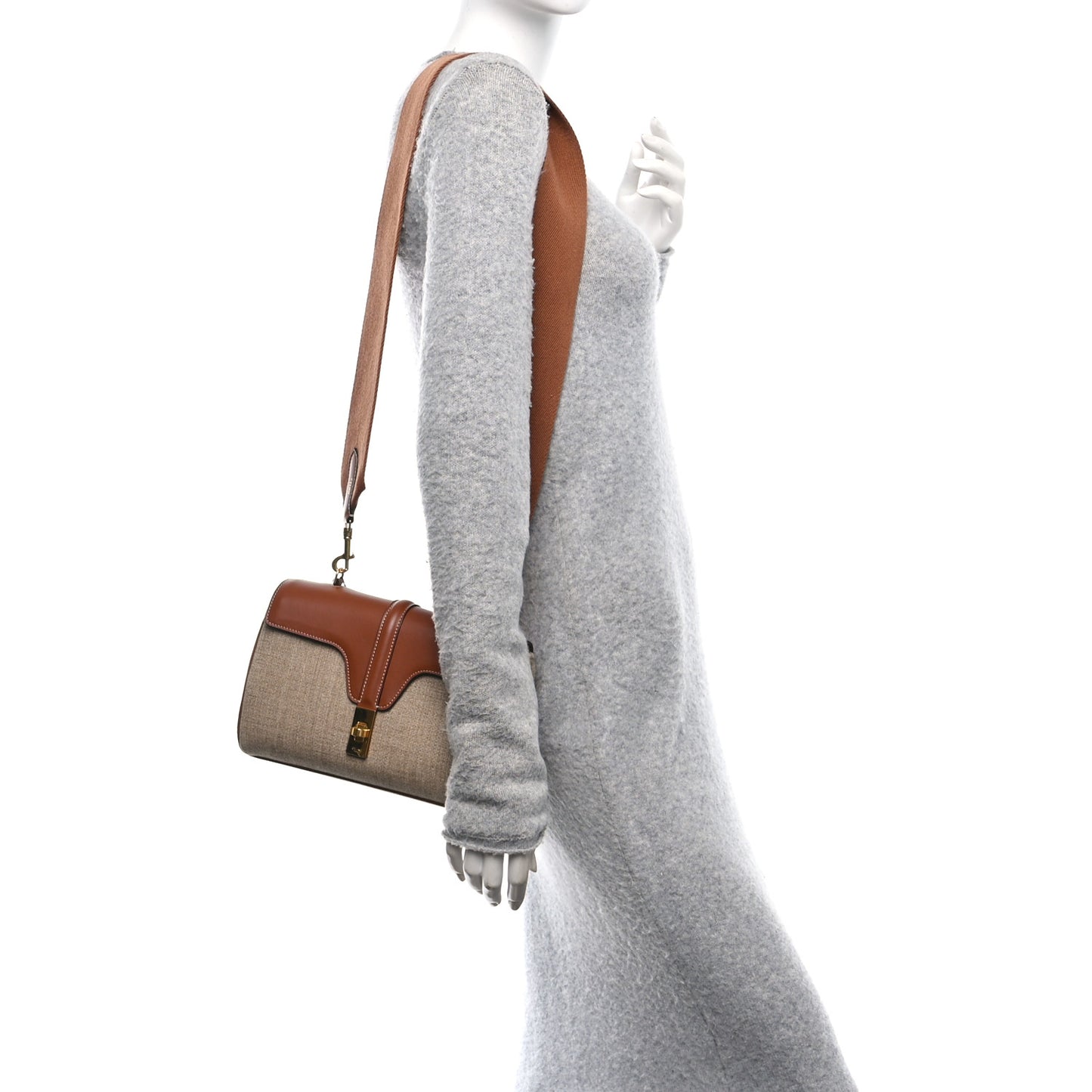 Canvas Calfskin Teen Soft 16 Shoulder Bag Beige Tan