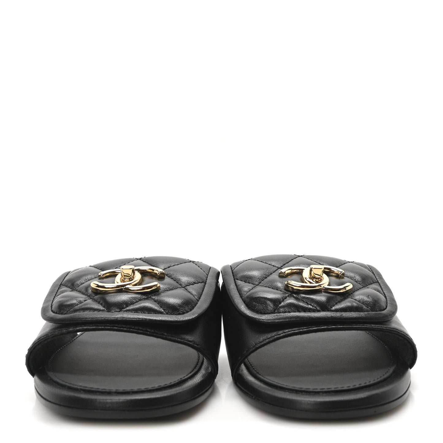 Lambskin Quilted Turnlock Flat Mules 37.5 Black