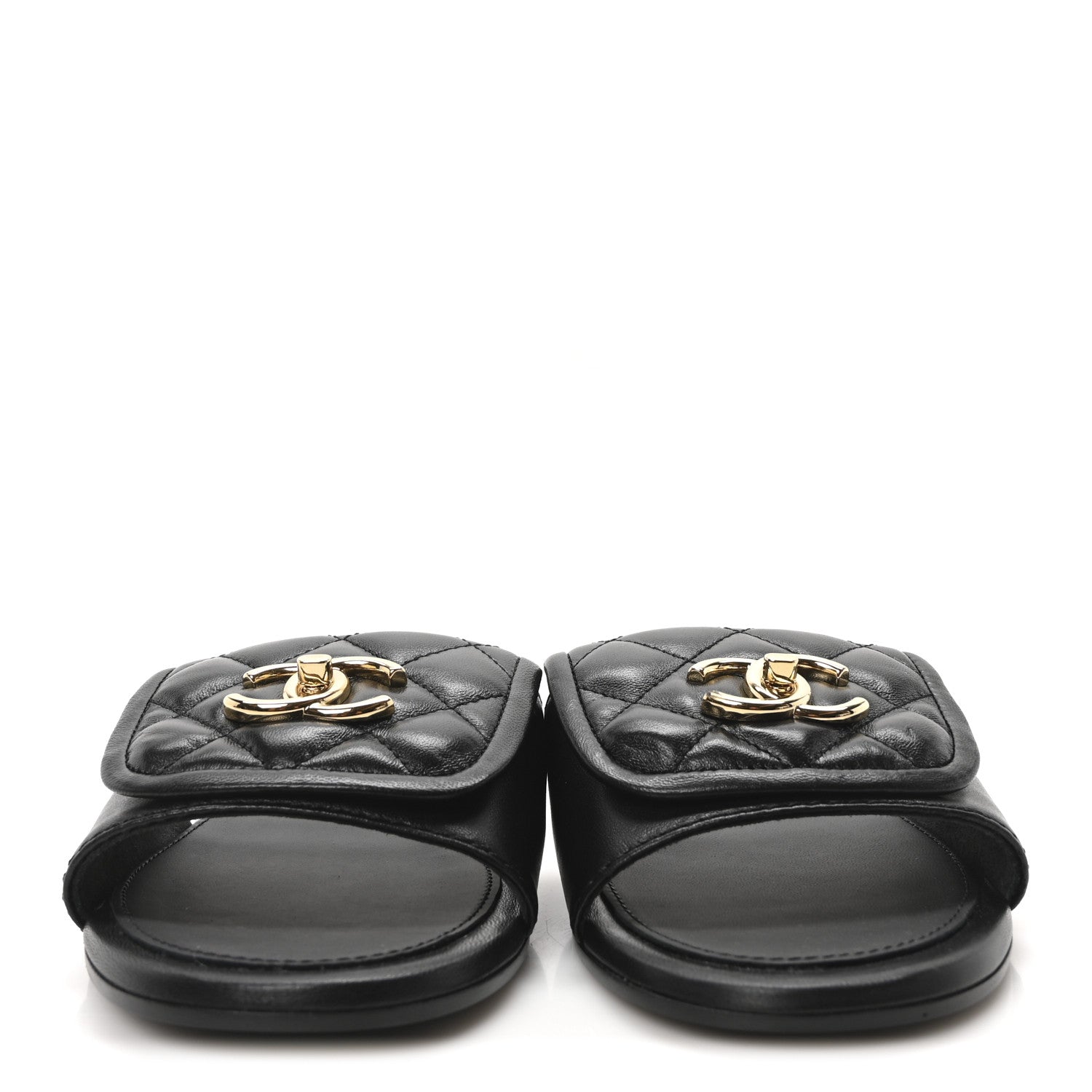 Chanel Lambskin Quilted Turnlock Flat Mules 37.5 Black 3 of 9