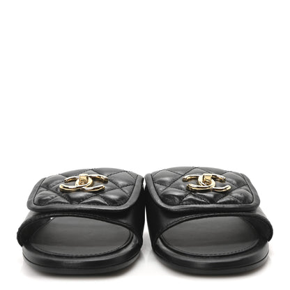 Chanel Lambskin Quilted Turnlock Flat Mules 37.5 Black 3 of 9