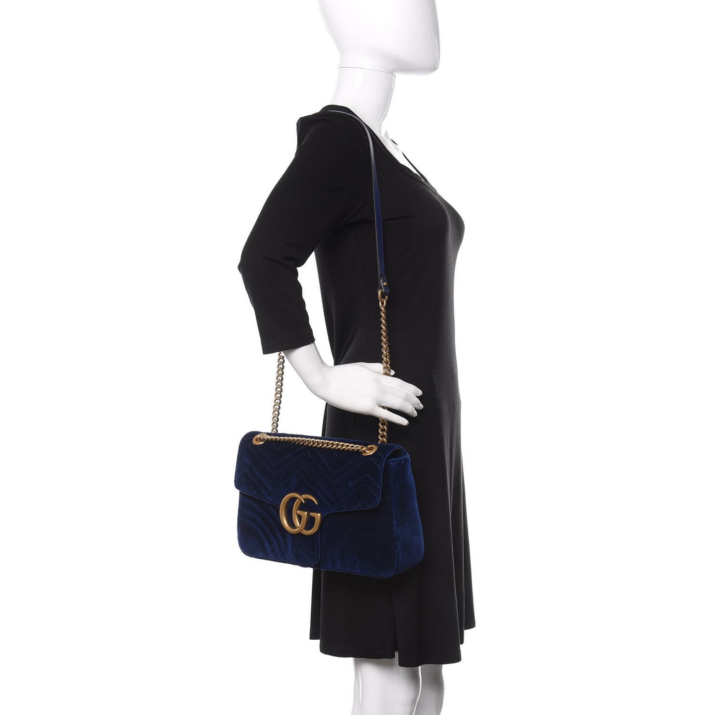 Velvet Matelasse Medium GG Marmont Shoulder Bag Cobalt Blue