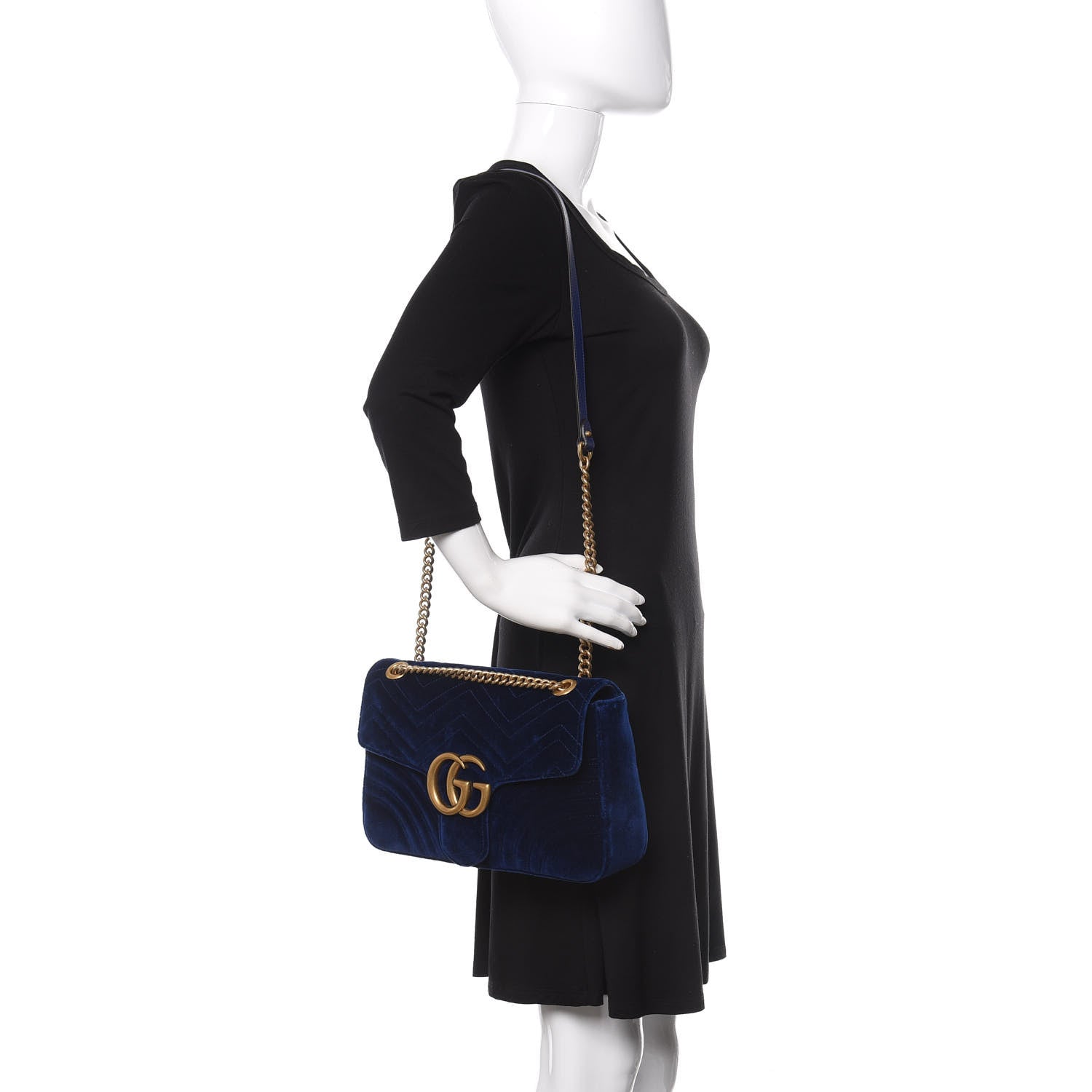 Gucci Velvet Matelasse Medium GG Marmont Shoulder Bag Cobalt Blue 2 of 11