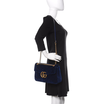 Gucci Velvet Matelasse Medium GG Marmont Shoulder Bag Cobalt Blue 2 of 11