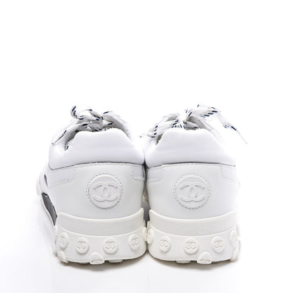Chanel Calfskin Mesh Lycra Womens Logo Sneakers 38.5 White 7 of 11